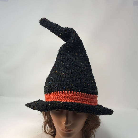 Hand crochet witch hat great costume hat black speckled yarn burnt orange - Picture 2 of 9